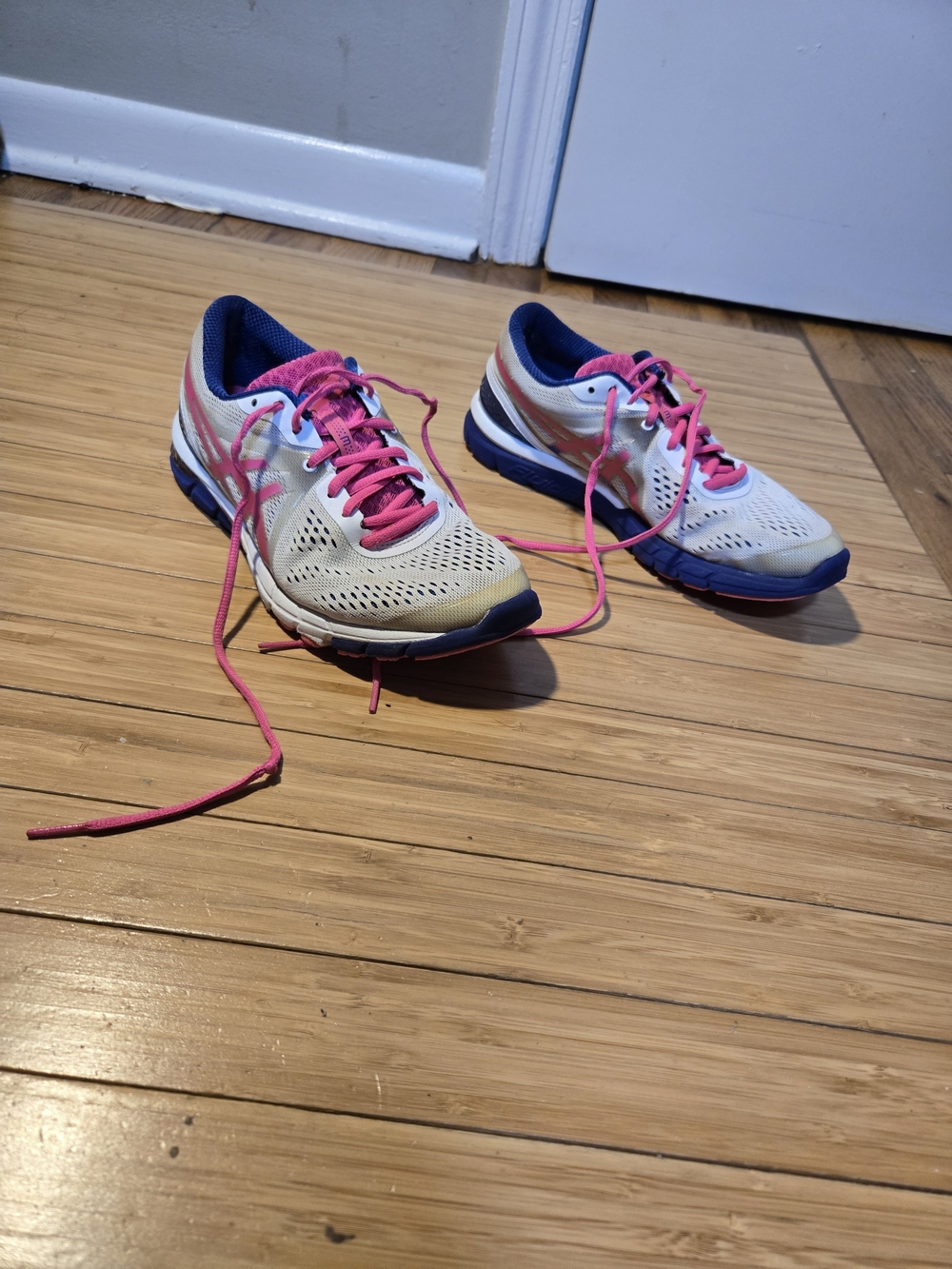 Women's Running Sneakers - White with Pink & Navy